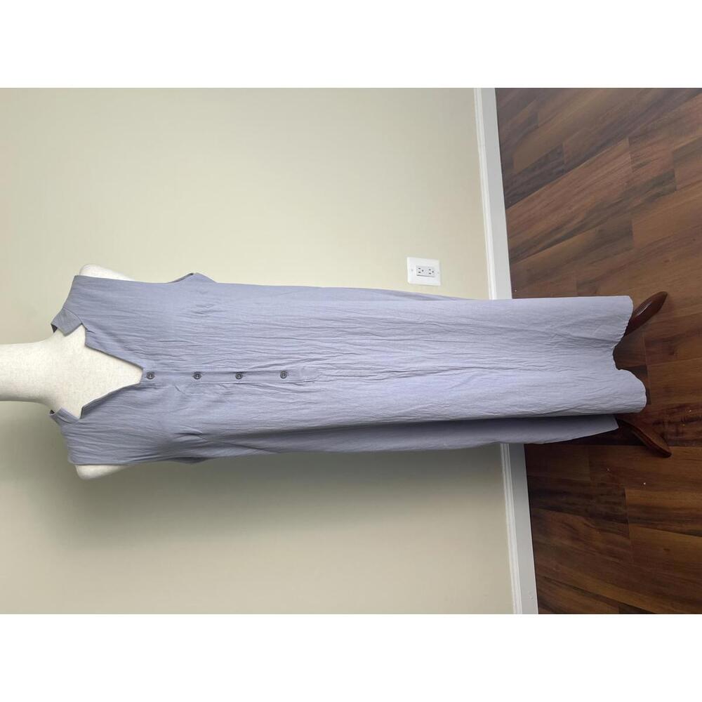 Minimalist Gray Linen Look Midi Dress Sleeveless Shift Dress Button Front Small